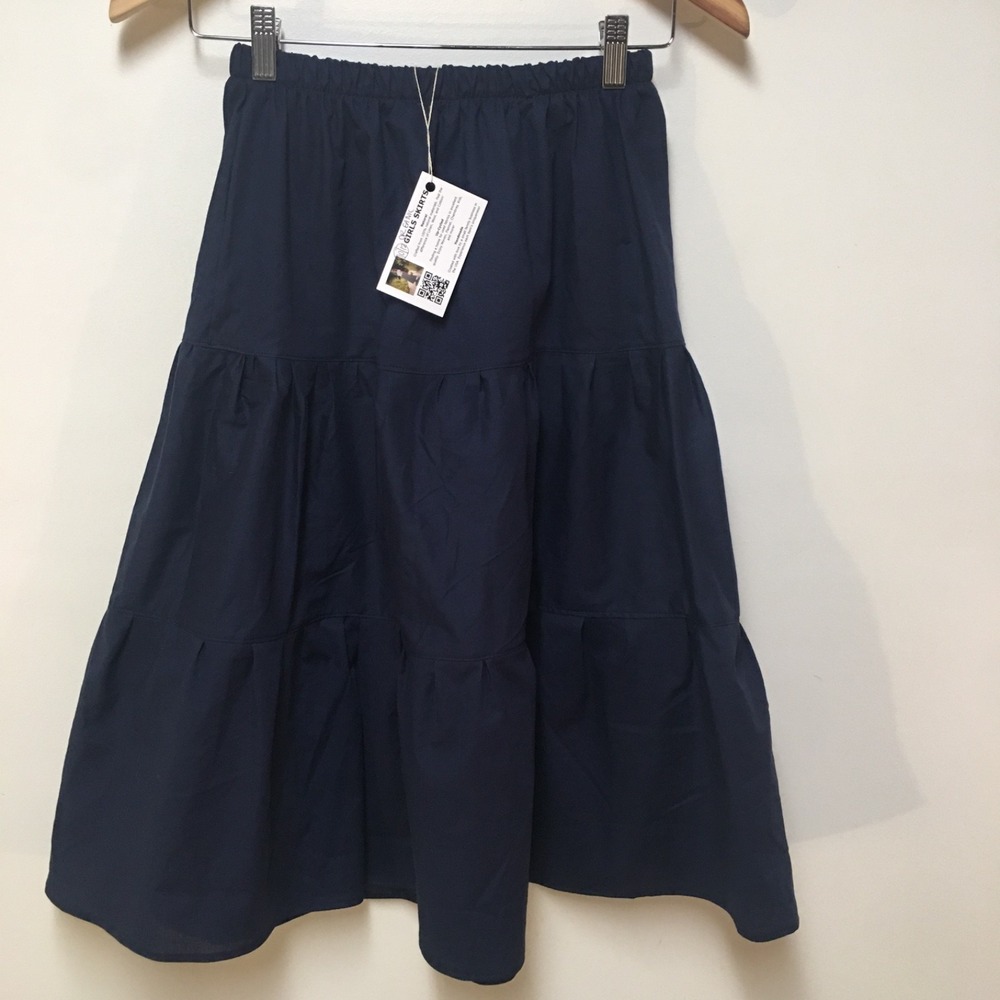 Skirt ORGANIC Girls 10/12 Midi Navy Blue Ruffle Tiered Cotton Mom and Pop's Kids